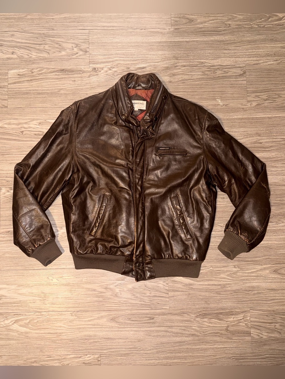 Vintage Members Only By European Craft Brown Leather Bomber Jacket Mens Sz 46